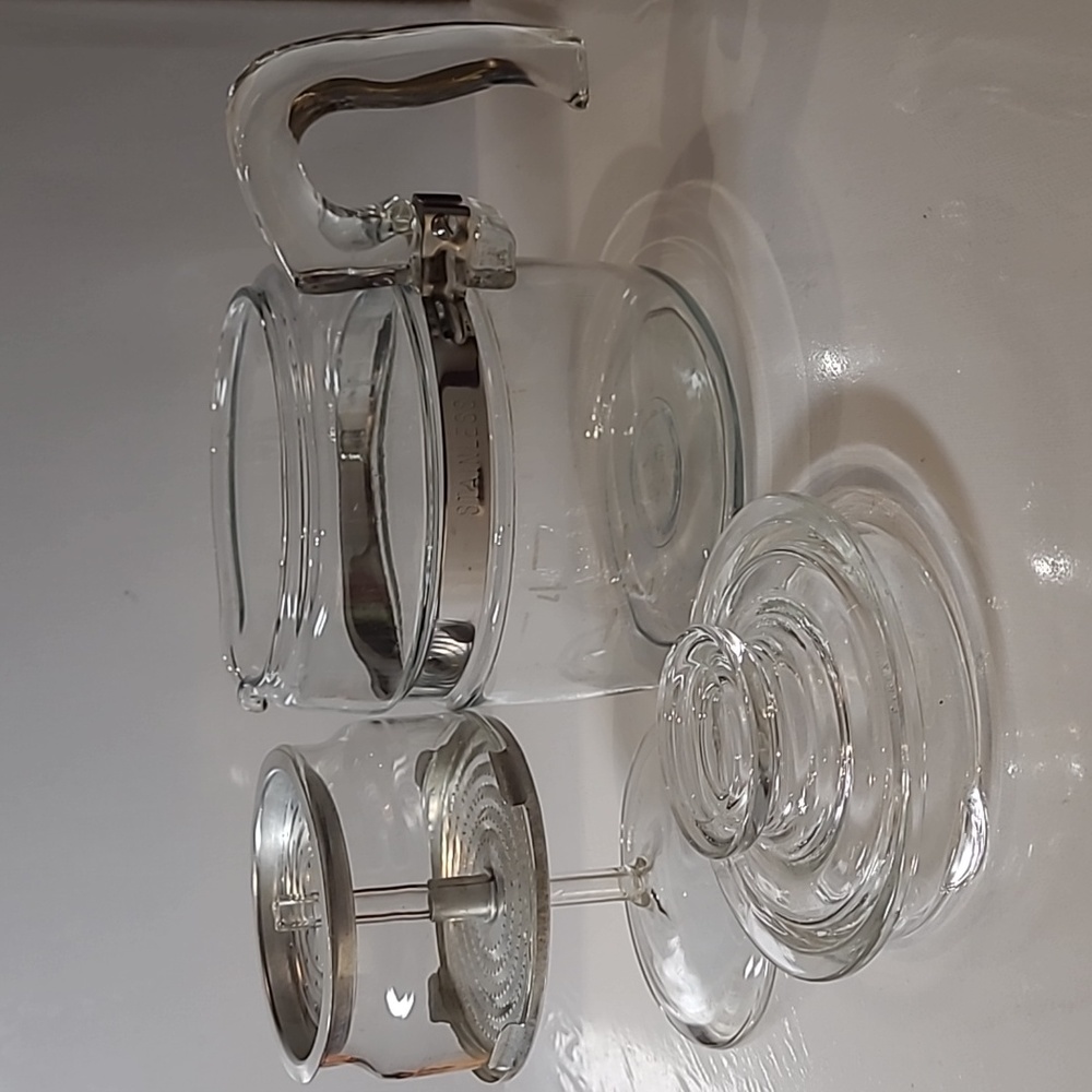 3)Vintage Pyrex  glass flameware stovetop percolator 4cup #7754 .1960s mad…